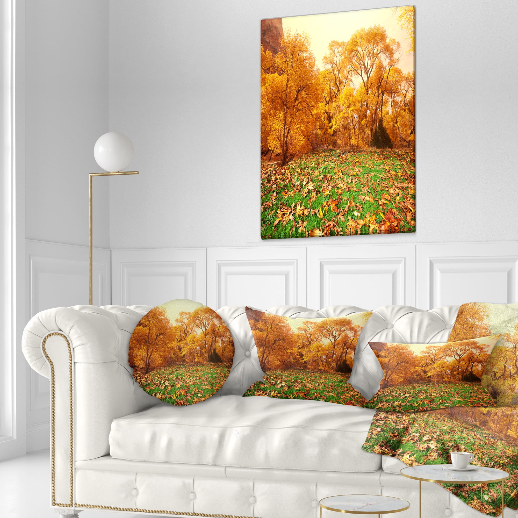 Designart Beautiful Autumn with Green Grass - Landscape Printed Throw Pillow - 12x20