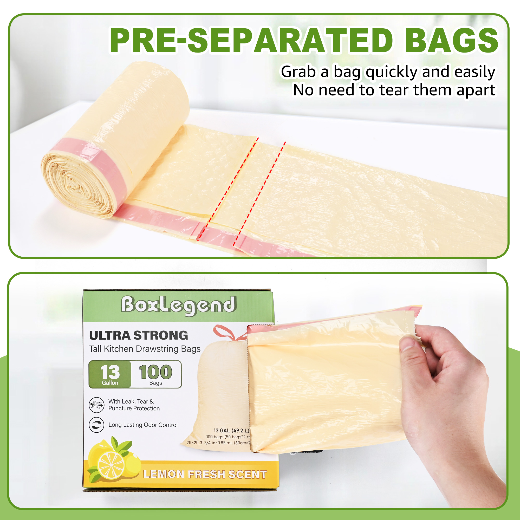 BoxLegend 13 Gallon Lemon Scent Trash Bags, 100 Count photo 3