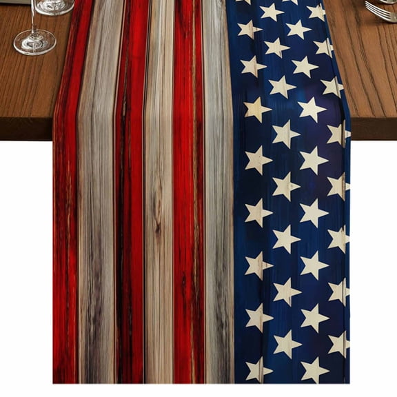 Table Runners 48 Inches Long Dress Scarves, American Flag Farmhouse Kitchen/Dining Table Runner, Short Coffee Tablerunners, Vintage USA Flag Wooden 13x48 Inch