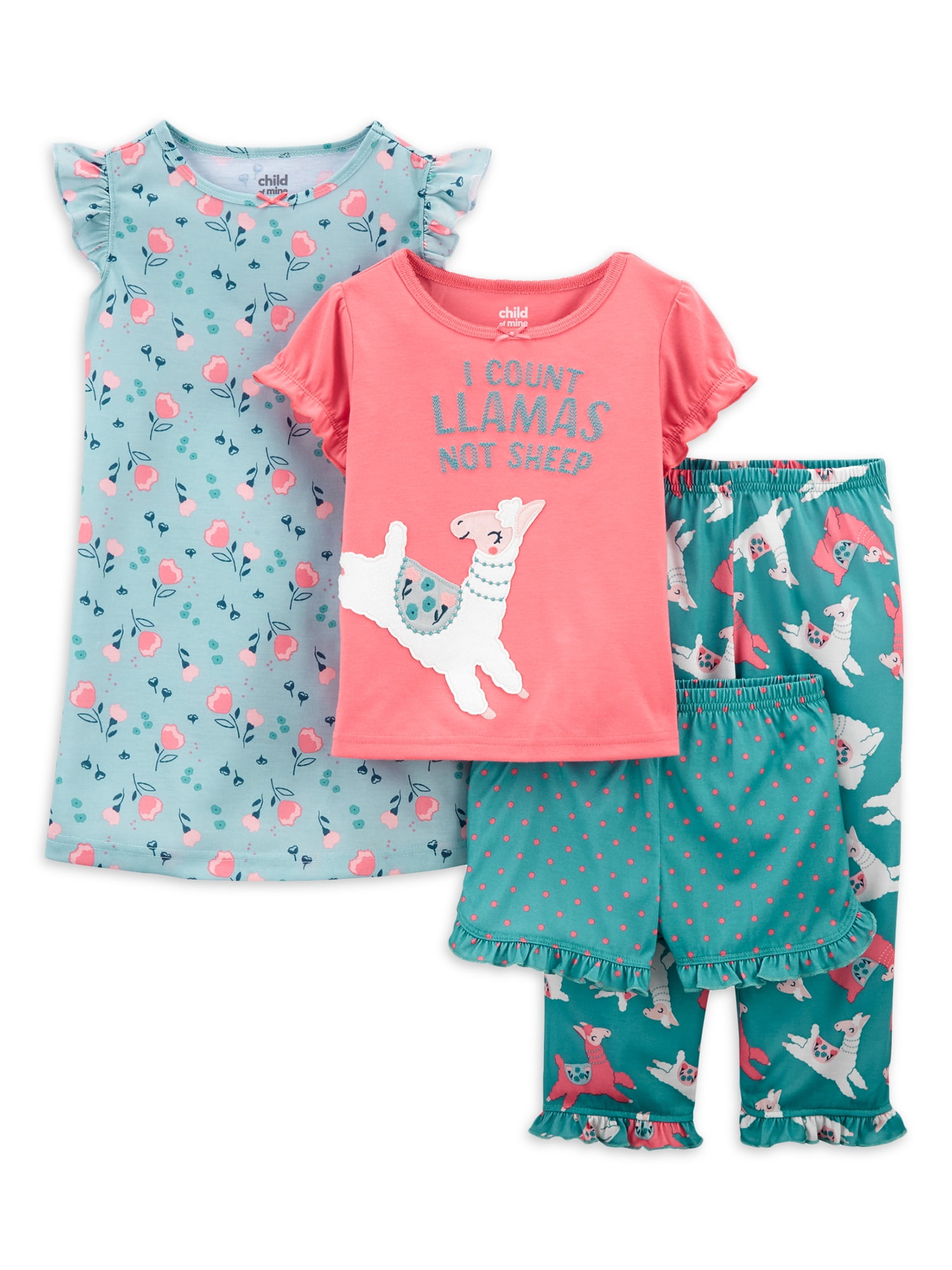 Child of Mine by Carter's Toddler Girls Poly Short Sleeve Pajamas, 4pc Set  (2T-5T) - Walmart.com