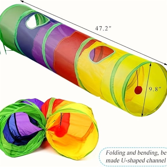 Collapsible S-Shaped Cat Tunnel with Hanging Ball, 3-Way Pet Play Tunnel for Cats and Kittens, Interactive Pop-Up Cat Toy for Indoor Exercise and Entertainment
