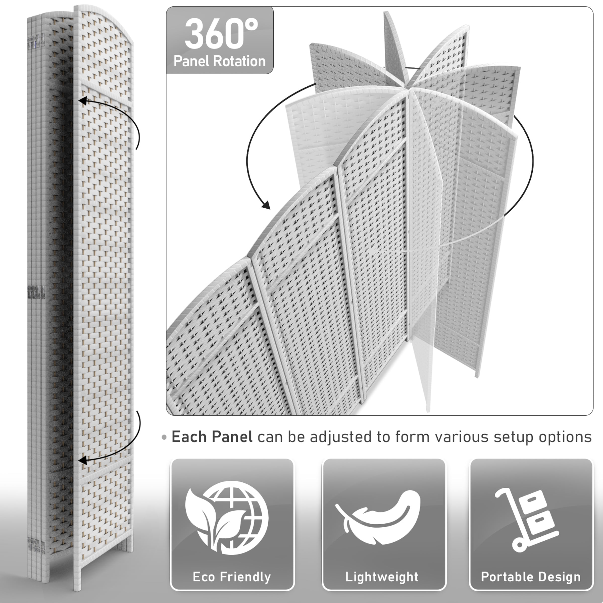 Sorbus 5-Panel Wide Folding Room Divider Privacy Screen, Hand-Woven White Mesh