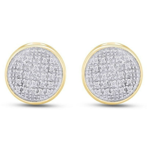 Divine Creation 1.20 Ct Round Cut Diamond Cluster Push Back Mens Stud Earrings 14K Yellow Gold Plated 925 Sterling Silver