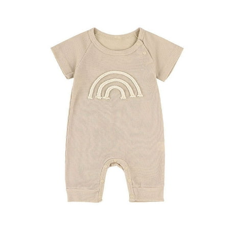 

Ovbmpzd Baby Pajamas Girl Newborn Yellow Short Sleeve Waffle Knit Summer Cute Print Bodysuit Infant Onesies Unisex 100