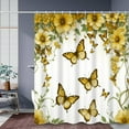 thumbnail image 4 of SUNOLIFE Yellow Butterfly Shower Curtain,Spring Floral Fabric Bathroom Curtain with Hooks,47x64 in, 4 of 4
