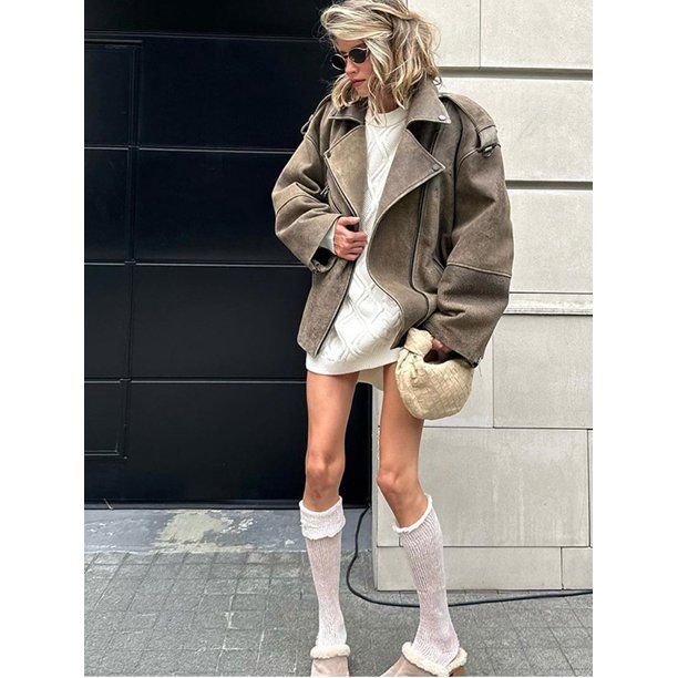 Abrigos informales de manga larga con cremallera y solapa para mujer, chaquetas holgadas Vintage a la moda para ir al trabajo, prendas de vestir de calle para oficina para otoño e invierno