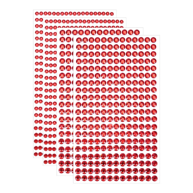 1394Pcs 4mm/6mm Rhinestone Stickers for Crafts, 4 Sheet Round Rhinestone Sticker for Scrapbooking, Red