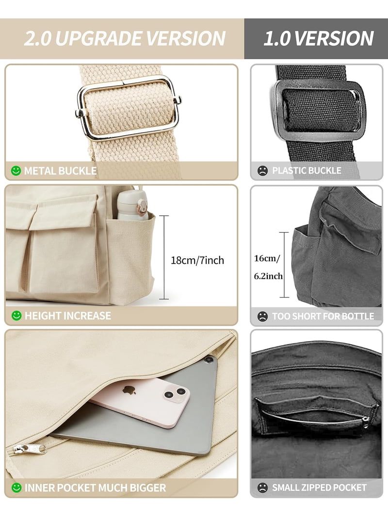 Chase Chic Canvas Messenger Bag, Grote Capaciteit Casual Crossbody Schoudertas voor Mannen Vrouwen, Draagtas voor Werk Reizen College, Grijs
