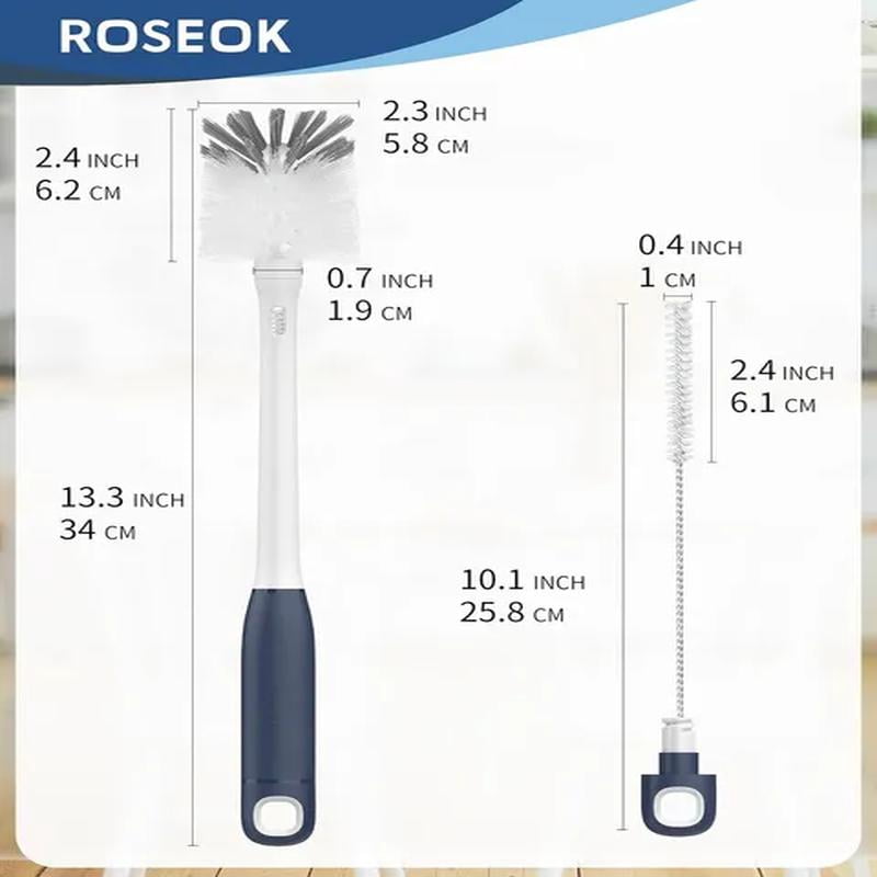 2 in 1 Long Handle Bottle Brush with Straw Brush for Cleaning Glass, Sports Bottle, Coffee Mug, Navy Blue, 1 Pack