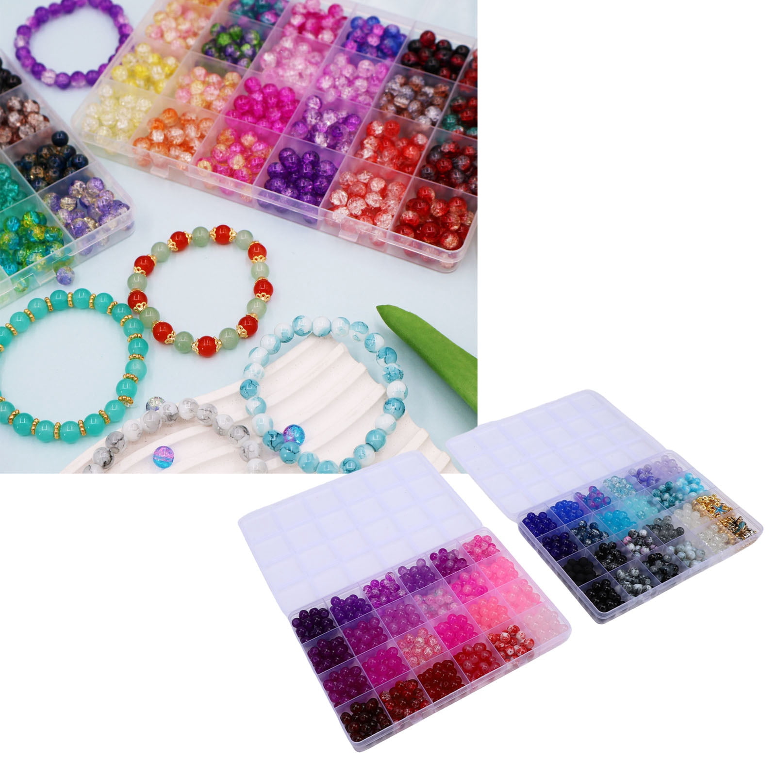 NFTIGB 1190Pcs Glass Beads Kit 48 Colors Crackle Round Bead for Bracelets Jewelry Making Earrings Necklace Crafts 8mm Spacer Bead Charms Style 3