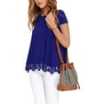 thumbnail image 3 of JWD Women's Tops Short Sleeve Lace Trim O-Neck A Line Tunic Blouse Royal Blue-X-Large, 3 of 6