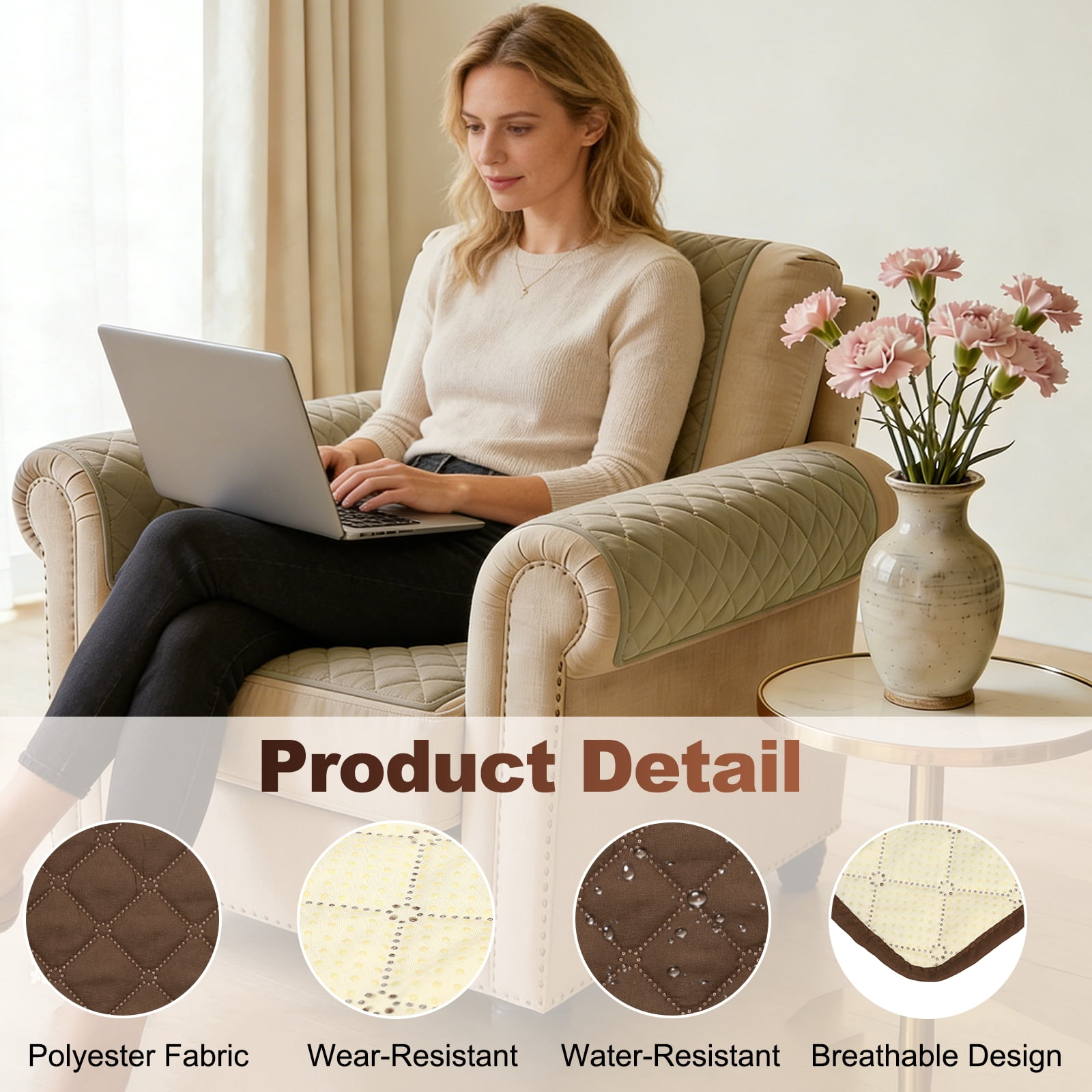 Uxcell 2 Pack Couch Arm Covers, 24" x 20" Waterproof Armrest Cover for Sofa, Non-Slip Chair Arm Covers Protector, Headrest Cover, Dark Brown