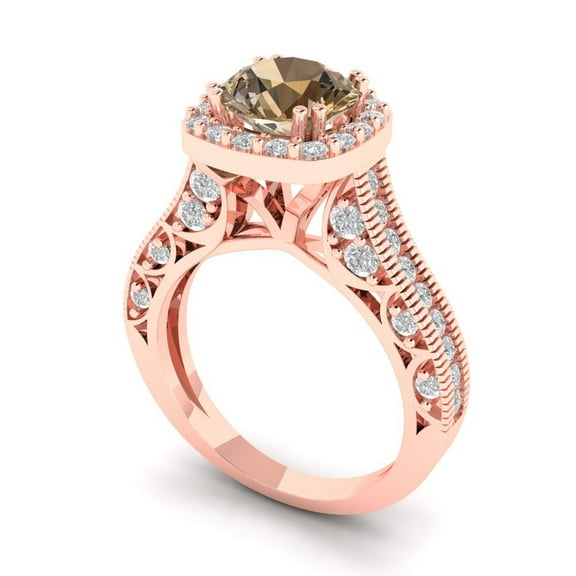 2.7ct round cut champagne Zircon 18k rose gold halo Bridal Wedding Engagement Promise Anniversary Ring for Women size 3.75