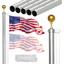 HiiKaa 20FT Sectional Flag Pole Kit, Heavy Duty Aluminum Outdoor In-Ground Flagpole, Gold Ball Top, 3x5 USA Flag for Residential commercial Outdoor Garden(20FT, Silver)