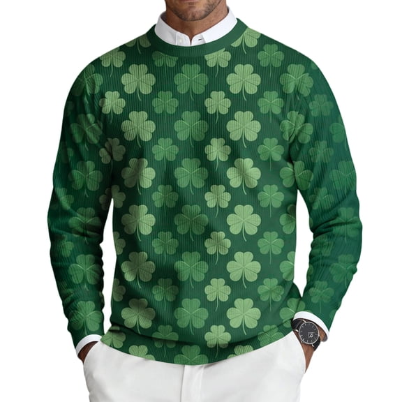 Men's St. Patrick's Day Shirt Crewneck Long Sleeve Shamrock Graphic Pullover Tops