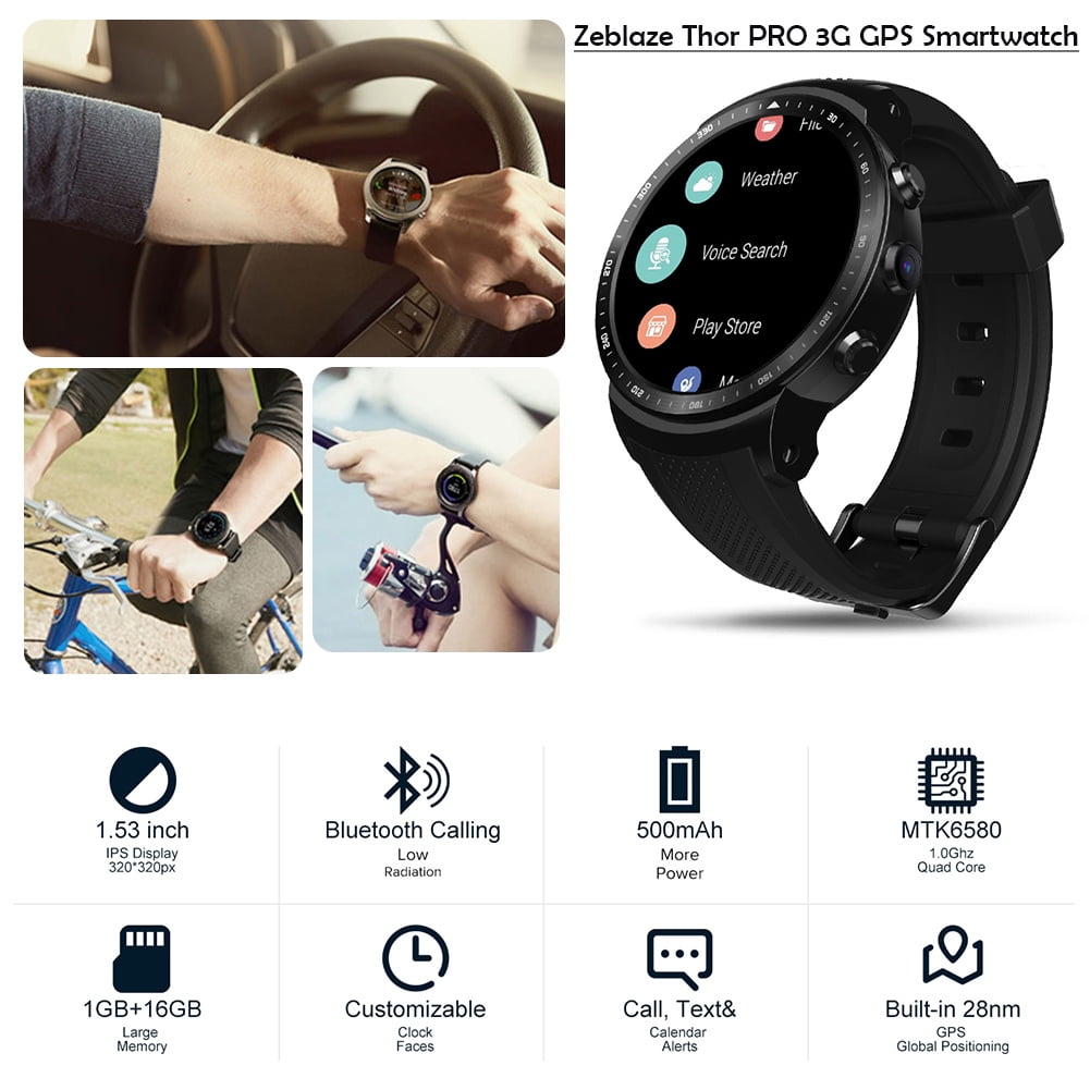 New Zeblaze Thor PRO 3G GPS Smartwatch 1.53inch Android 5.1 MTK6580 1.0GHz 1GB+16GB Smart Watch