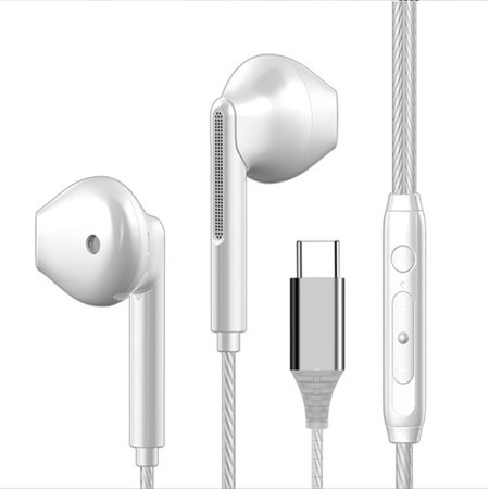 USB Type C Headphones, HiFi Stereo Wired Earphone Compatible Huawei Xiaomi White