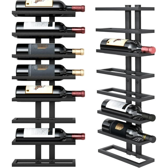 8 Tier Wall Mount Wine Rack Wall Racks for Wine Bottles Display and Storage Hanging Bottle Organizer for Living Room Dining Room Wine Cellar Bar Black