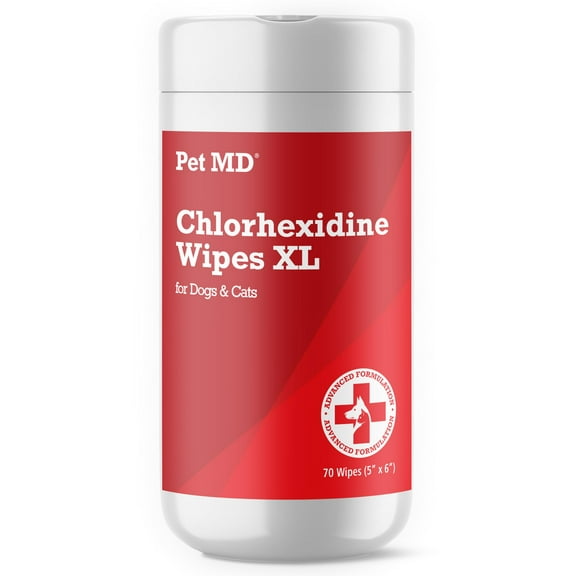 Pet MD Chlorhexidine Wipes XL with Aloe for Dogs and Cats - Medicated Wipes for Skin Infections, Hotspots, Acne, & Other Skin Conditions - 70 XL Wipes