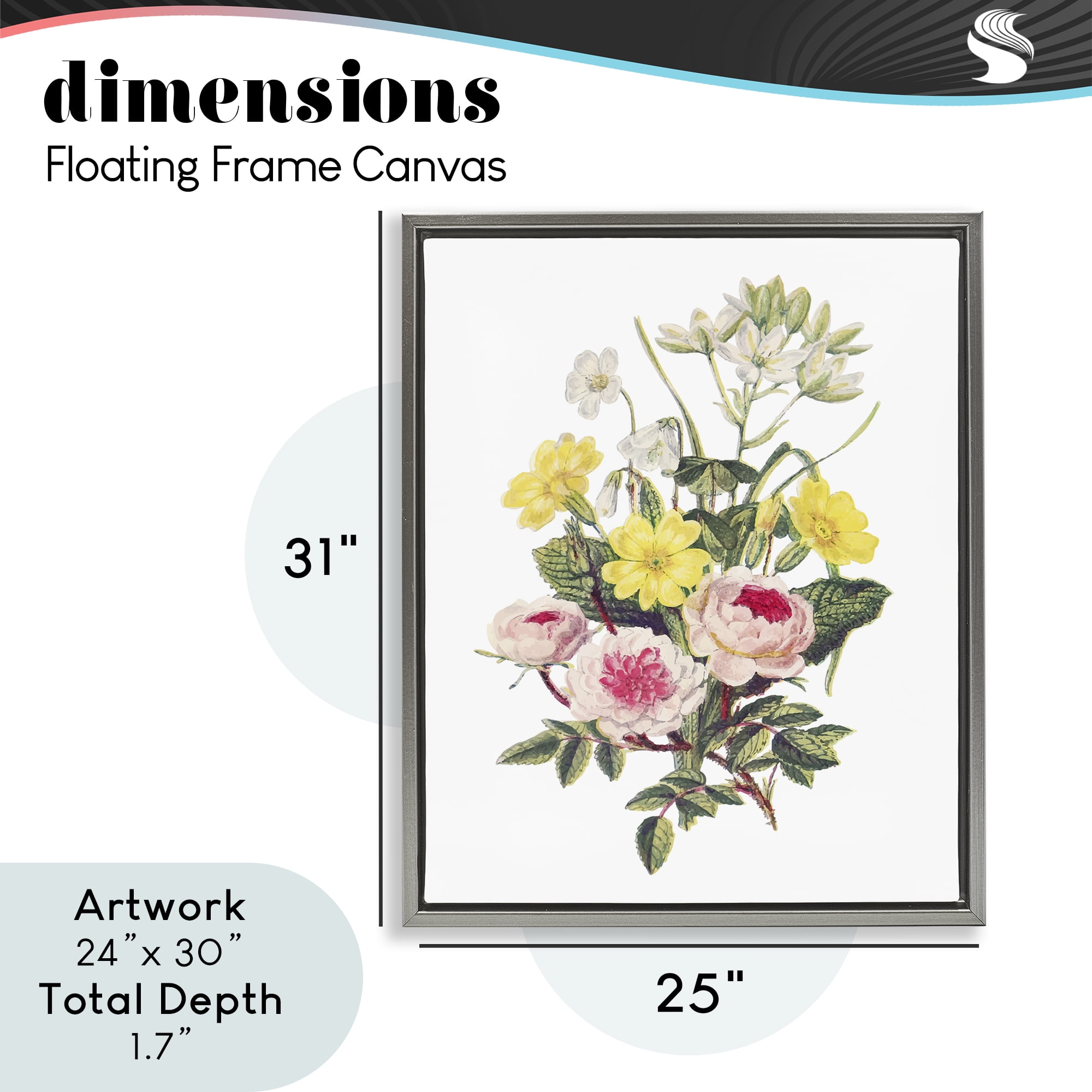 Bushel of Wild Florals Gray Framed Floater Canvas Wall Art, design by Lettered and Lined