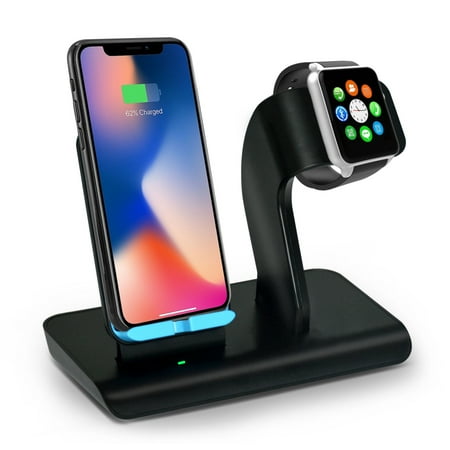 Aspectek Fast Wireless Charger, Qi Wireless Charging Pad Stand for iPhone Xs/iPhone X/iPhone Xr/iPhone 8/Samsung Galaxy S8, iWatch Charging Station/Docks for Apple Watch Series (The Best Qi Charger)