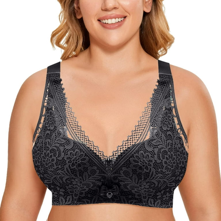 Front Close Back Support Bra for Ladies Push Up Plus Size Bra Sexy Lace Fat  Women Underwear Big Boobs Sports Bras (Color : Black, Size 