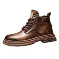 thumbnail image 2 of AUDeals Mens Leather High Top Combat Boots Water Resistant Lace Up Hiking Chukka Boots (Brown, 6.5), 2 of 9