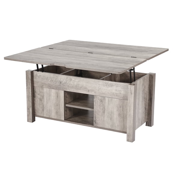 KFFKFF 39.4 in Farmhouse Lift-Top Coffee Table, Rustic Centerpiece with Sliding Barn Door and Concealed Storage, Modern Rectangular Tabletop for Living Room, Office, or Home, Easy to Assemble