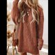 thumbnail image 5 of Vestido Minisuéter Holgado de Larga con Cuello Redondo y Punto para Mujer, Estilo Informal, para Otoño e Invierno. Color Caramelo L, 5 of 6