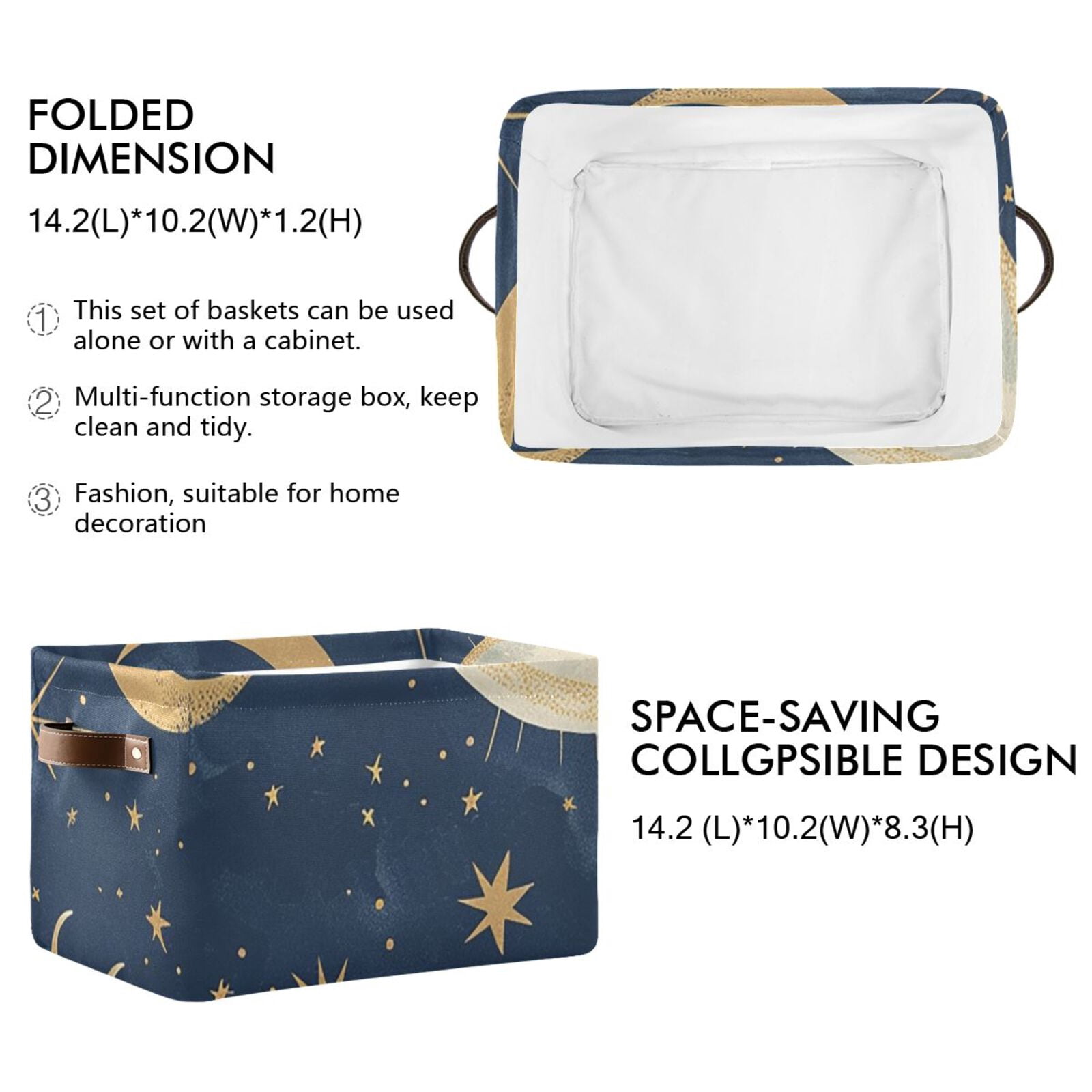 Whimsical Sun and Moon Storage Bins Baskets With Handles Storage Box Clothes Organizer Organization Toys