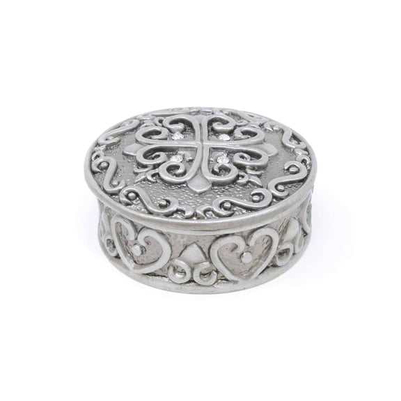 Supreme Housewares Vintage Circle Heart Round with Crystal Glass Pewter Jewelry Trinket Box