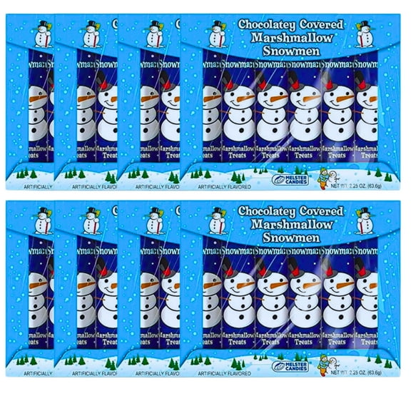 Chocolatey Covered Marshmallow Snowmen (8Boxes, 40Pcs Total) Candy Chocolate Party and Coffee Bulk Treats Christmas Favors Birthday Goody Filler Stocking Stuffer Gift Pack Supplies
