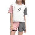 thumbnail image 2 of TOOYOU Girls Summer Outfit Sets Print Short Sleeve Top And Shorts Set Cute Round Neck Pocket Casual Outfit For Teens And Juniors Girls Casual Outfit Sets For School Size 8-9 Years Grey, 2 of 5