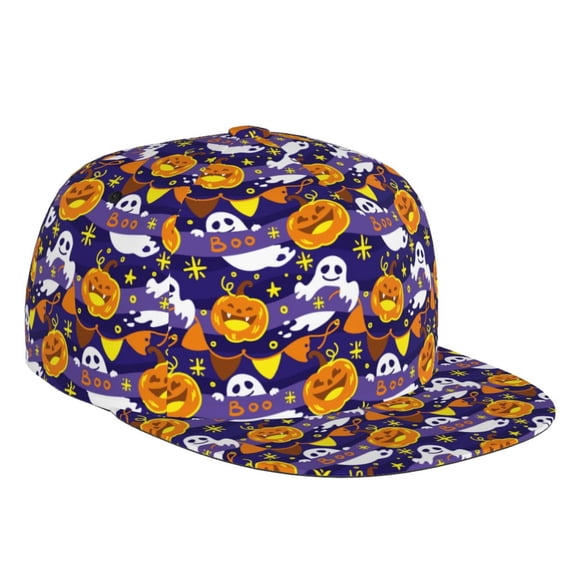 Flat Bill Trucker Hats for Women Men - cartoon halloween pumpkin Adjustable Flat Baseball Cap Snapback Hats Dad Hats for Men