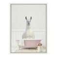 thumbnail image 2 of Kate and Laurel Sylvie Llama in Cottage Rose Bath Framed Canvas Wall Art by Amy Peterson Art Studio, 18x24 White, Modern Fun Decorative Bathtub Wall Art for Home Décor, 2 of 6