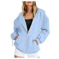 thumbnail image 3 of larppty Puff Print Lettering Oversized Full Zip Hoodie with Pocket - Y2K Preppy Pullover for Women Teens Girls（Sky Blue，XXL）, 3 of 4
