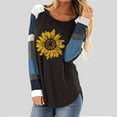 thumbnail image 2 of Chemises pour Femmes Imprimé Tournesol Couture Col Rond Manches Longues T-shirt Décontracté Grande Taille, 2 of 7