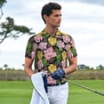 thumbnail image 3 of Yiaed Colorful RosesPrint Men's Short Sleeve Polo Shirt,Golf Polo for Men Three-Button Golf Shirt Athletic Casual Collared T-Shirt- 3X-Large, 3 of 7