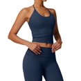 thumbnail image 3 of Women'S Strappy Halter Back Sports Bra with Removable Pads Fitness Yoga Tank Top Slim Fit Blue M, 3 of 10
