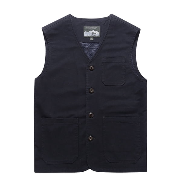 Minnieouse Chalecos de algodón cómodos y elegantes con bolsillos para hombres Chalecos con bolsillos Chaleco para papá Abrigos y chamarras Azul oscuro METRO