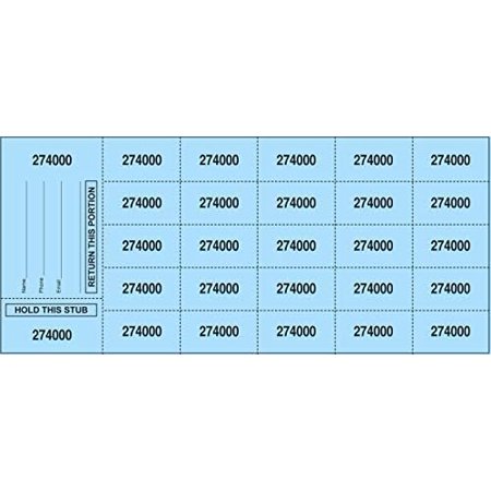 500 Blue Chinese Auction Tickets - Currently Selected: Stub with “Buyer’s Name, Email & Phone” OR Select Stub with “Hold This Stub & Door Prize Coupon”