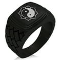 thumbnail image 1 of Stainless Steel Sacred Lotus Yin Yang Geometric Pattern Step-Down Biker Style Polished Ring, 1 of 1