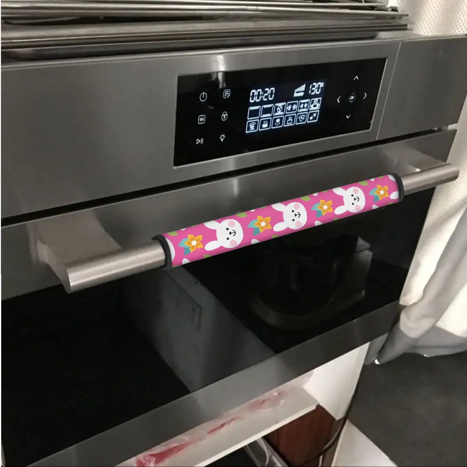 SEANATIVE 6 PCS Refrigerator Door Handle Covers Kitchen Appliances Handle Protector Washable Door Cloth Protector Keep Off Smudges, Stain, Wear and Tear, Cute Bunny Rabbit Flower Pink Easter