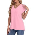 thumbnail image 6 of yillto Women's Casual V Neck T Shirts Summer Cap Short Sleeve Fashion Loose Solid Color Tops Tee, 6 of 7