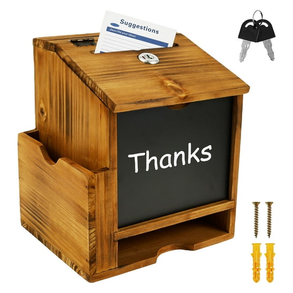 Wood Suggestion Box with Slot and Lock Wall Mounted or Standing Donation Ballot Message Box Writable Blackboard