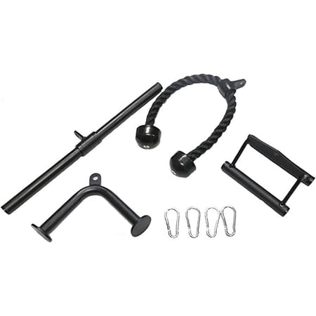 HulkFit Cable Attachments, Tricep Rope, Straight Bar, Seated Row, V Shaped Tricep Bar, Black