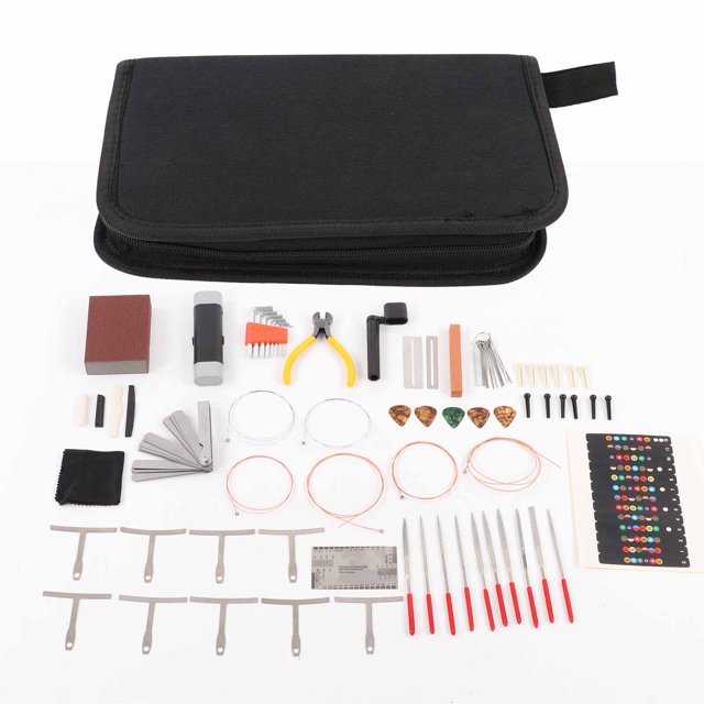 Kit d'Outils de Configuration d'Instrument, Clé Hexagonale de Chevalet Outils de Réparation de Guitare Complets Jauge Mesurer Organisateur de Chaîne de Cadeau pour Mandolines pour Ukulélé pour Basse