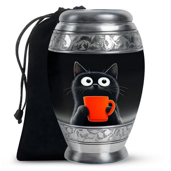 KARYLIZ Cat Urns - Cremation Urns For Human Ashes - Black Urn For Human Ashes Adult Men - Burial Urns Urn For Ashes For Women Cremation Urns For Men Ash Holders For Human Ashes Urns(Size 10inch)