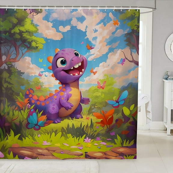 Erosebridal Cartoon Dino Shower Curtain 72Wx72L,Kawaii Animal Bath Curtain,Flying Butterfly Bathroom Curtain 72Wx72L,Kawaii Bathroom Decor(Waterproof)