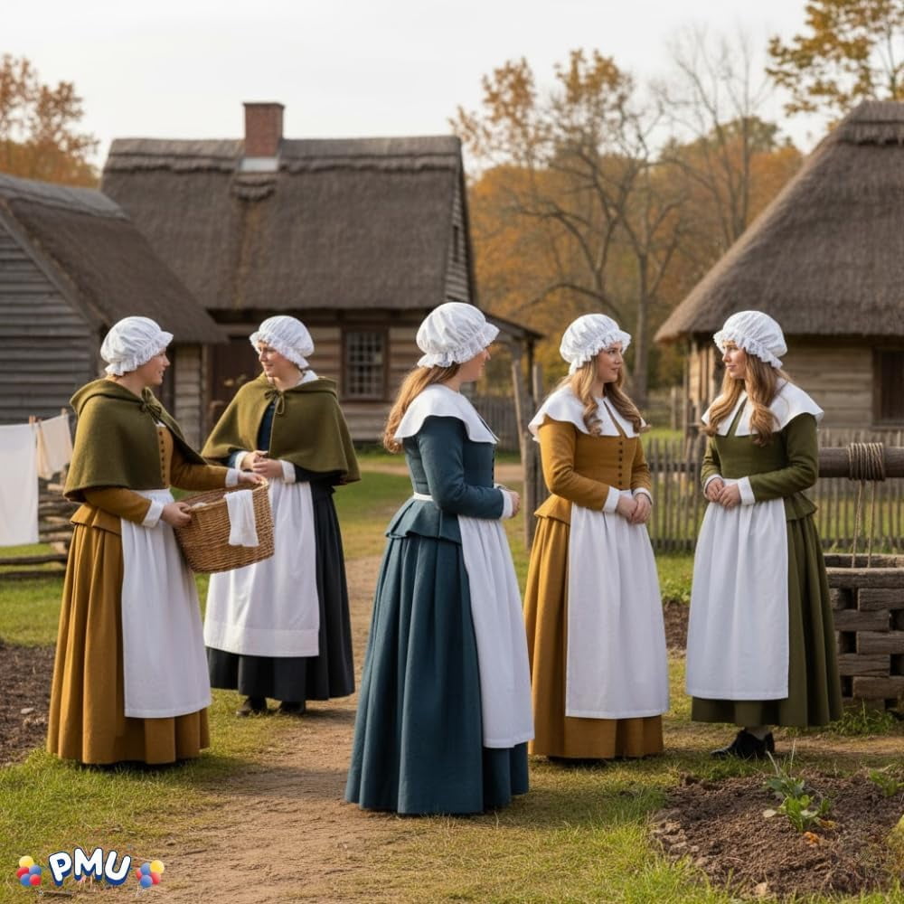 PMU Thanksgiving Colonial Mob Hat, White Bonnet Cap Pack of 1
